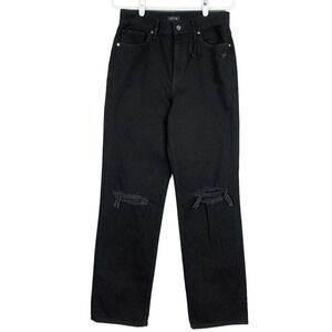 Express Women Black Jeans Size 4R Distressed Modern Straight Leg High Rise NWOT